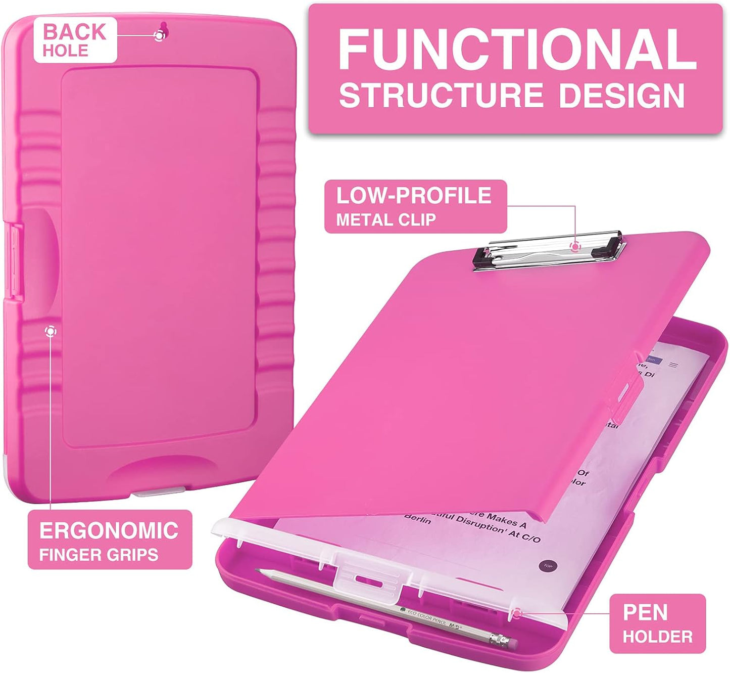 Sooez Clipboard with Storage - 8.5 x 11 Plastic Organizer with Pen Holder | Ideal for School & Office