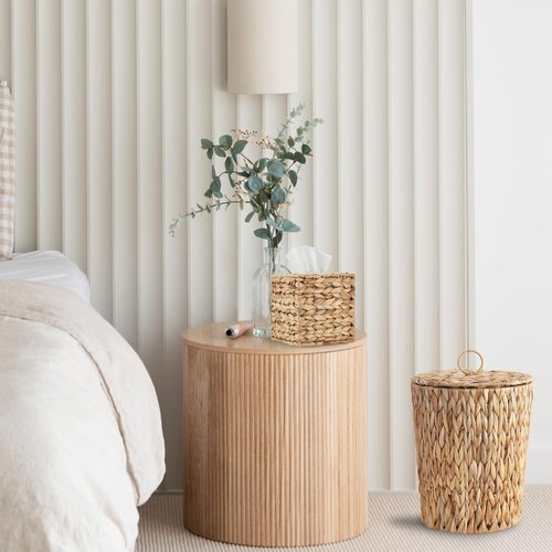 YOKOMI 4 Gallon Wicker Trash Can with Lid and Square Wicker Tissue Box Cover, Boho Decorative Handwoven Water Hyacinth Rattan Bedroom Bathroom Living Room Accessories Decor (Natural)