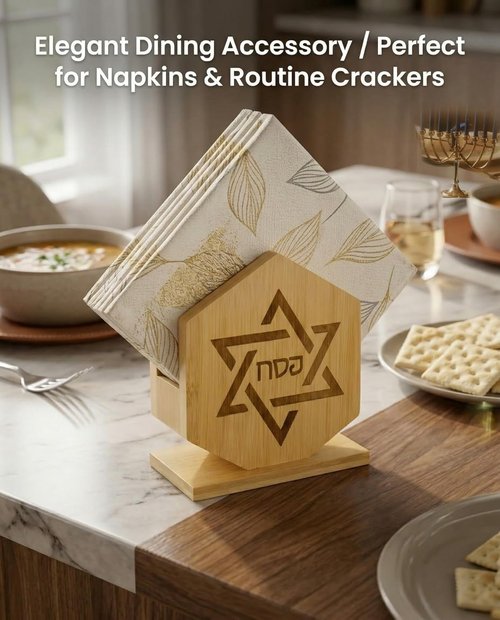 Skiennix 2-Pack Bamboo Hexagonal Judaica Decor - Stylish Star of David Napkin Holders | Modern Jewish Home Organization