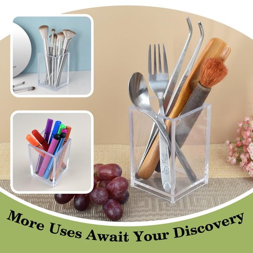 10 Pack Clear Acrylic Pen Holder for Desk, Pencil Cup Makeup Brush Organizer, Square Acrylic Pencil Holders for Office School Home Supplies, Desktop Stationery Organizer for Pens Markers Brushes