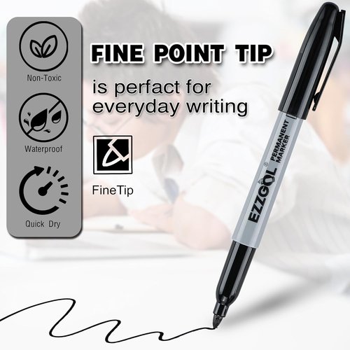 Ezzgol Permanent Markers - 150 Pack Fine Tip Black Waterproof Pens | Premium Smear-Proof, Quick-Drying Office Supplies