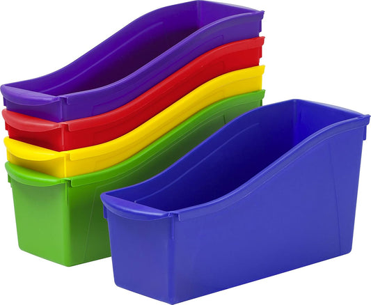 Storex Interlocking Book Bins - 5-Color Set | Durable Plastic, 5 1/3"W x 14 1/3"L x 7"H