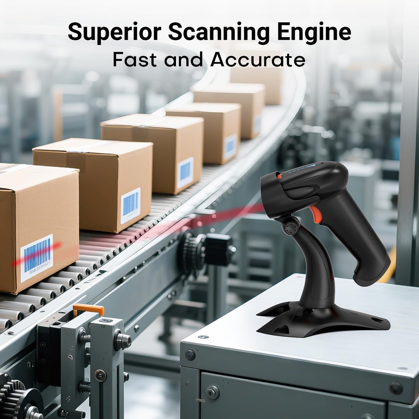 Tera Barcode Scanner Wireless 1D 2D QR with Stand: Battery Level Indicator 3 in 1 Works with Bluetooth 2.4G Wireless USB Wired Handheld Bar Code Reader with Vibration Alert HW0002 Black
