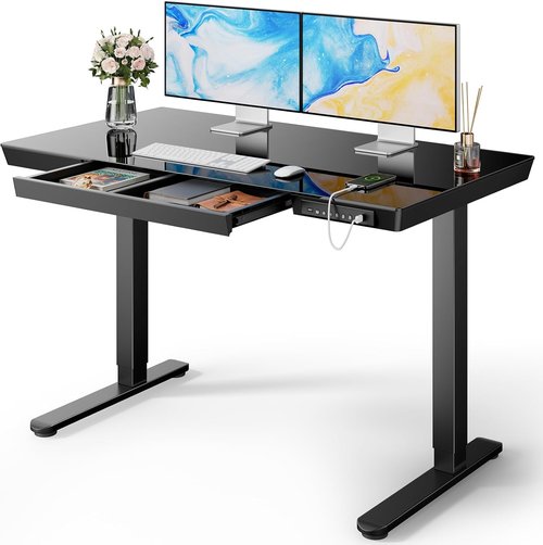Marsail Electric Standing Desk - Height Adjustable with Drawer & USB Ports | 48 x 24 Inch Black