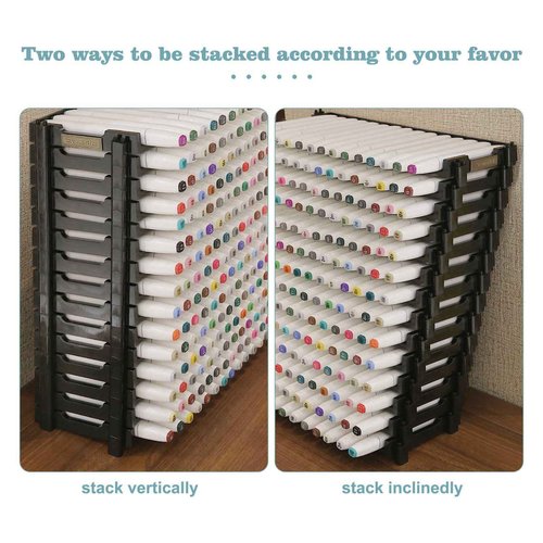 12 Layers Universal Marker Storage Trays, Penholder Display for 180 Pens SN01 Pencil Organizer Holder for Desk (Black-12 layers)