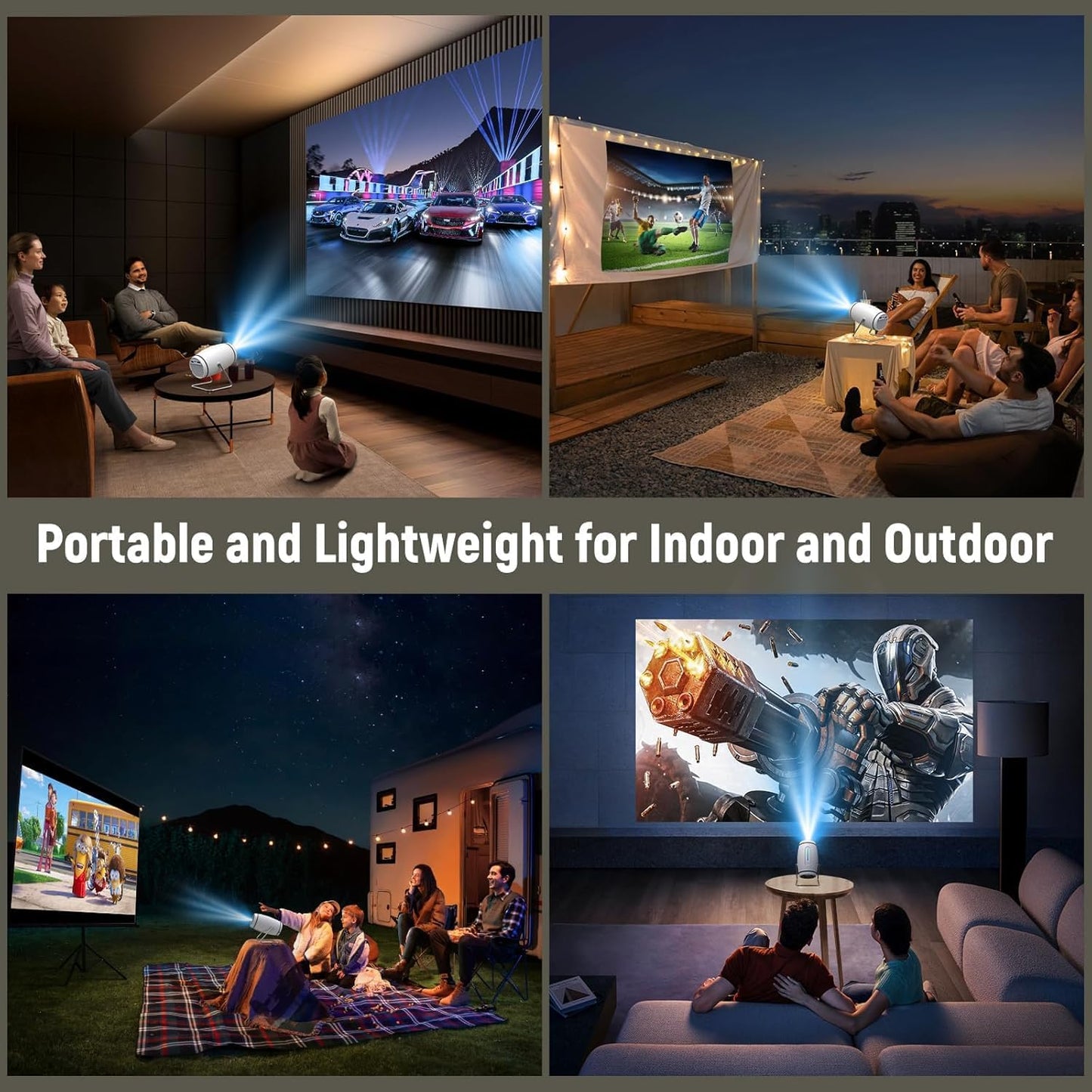 Skiennix Mini Projector - 4K 1080P WiFi & Bluetooth Portable Projector | 180° Rotatable, 130'' Screen