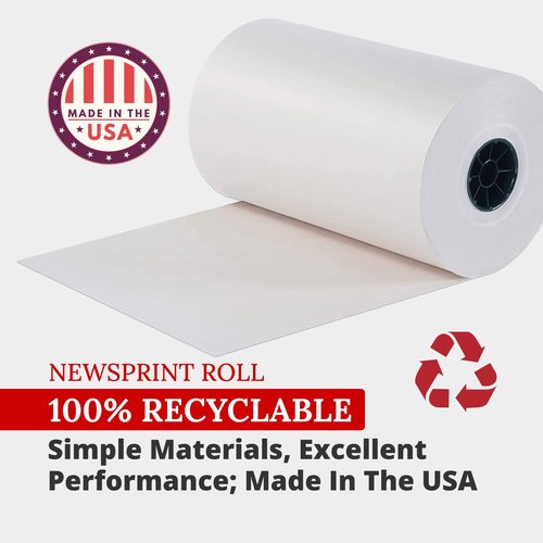 Partners Brand Shipping Newsprint Rolls White, 1-Pack | Newsprint Paper Roll for Packing, Moving and Storage