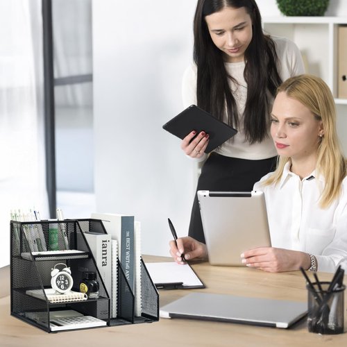 M&G Office Desk Accessories, Desk Organizer, 4-Tier Office Supplies with File Holder, Integrated Design without Installation, Paper Organizer with Pen Holder for School Home, Black