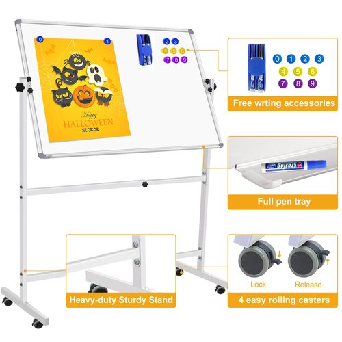 CALENBO Dry Erase Board with Stand 36 X 24, Whiteboard with Stand Height Adjustable Rolling Whiteboard Mobile Magnetic White Board on Wheels Stand Up White Board
