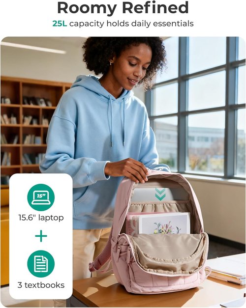 BAGSMART Women's Quilted Laptop Backpack - Water-Resistant Travel Bookbag in Puffer Rose Purple