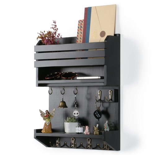 Innovation Key Holder for Wall, Wall Mounted Mail Organizer with 9 Key Hooks, Black