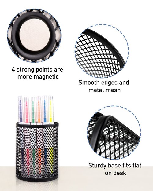 QYH Magnetic Pen Holder 4 Pack Pencil Locker Organizer Accessories for School and Office, Black