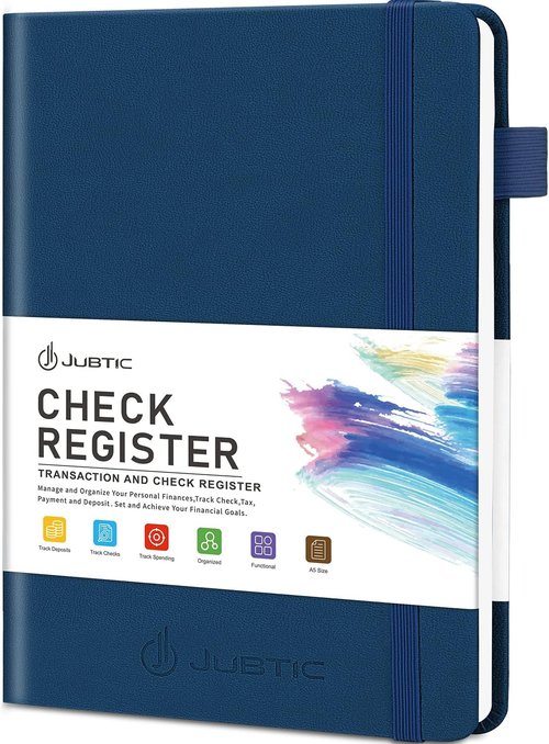 JUBTIC A5 Check Registers - Personal Ledger for Tracking Payments & Finances | Blue Color