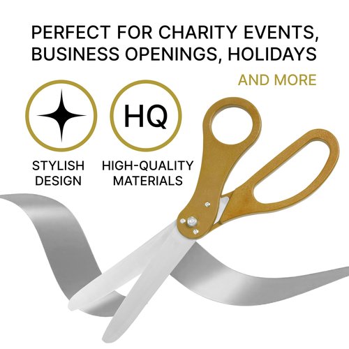 Big Grand Opening Kit - 20 Inch Large Gold Scissors for Grand Opening Ceremonies and Silver Satin Ribbon For Business Inaugurations and Special Events