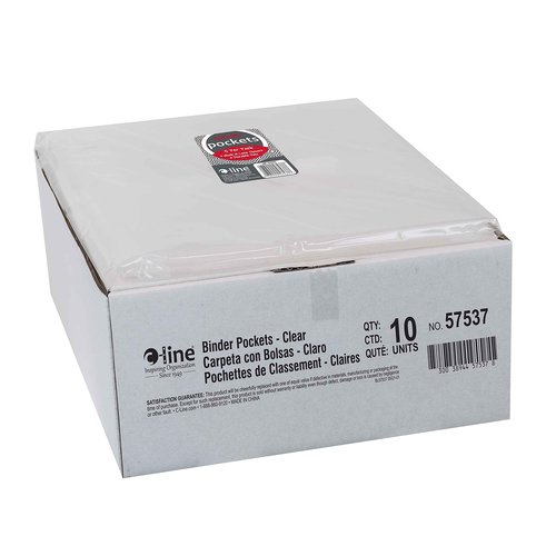 C-Line Side Loading Poly Binder Pockets with 1" Gusset, Clear, 10 Packs of 5 Pockets, 50 Total (57537-10)