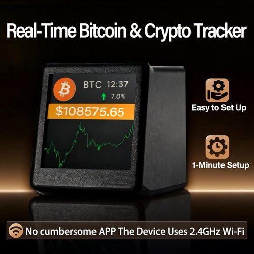 Bitcoin Price Ticker - Real-Time Crypto Display for Desk | Wi-Fi Enabled, 1.54" Black Screen