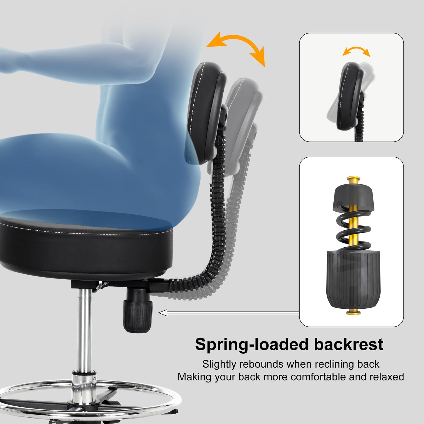 Frassie Drafting Chair Stool with Back Support Height Adjustable Salon Bar Rolling Stool with Footrest Ring Comfy Swivel Task Home Desk Chairs (1)
