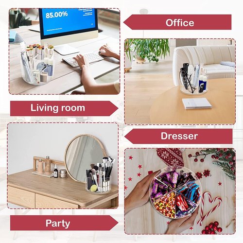 OIF Acrylic Pen Holder Pencil Organizer, 360-Degree Rotating Pencil Holder with 6 Compartments, Crayon for Kids Marker Holder Caddy Art Supply Organizer for Desk, Office