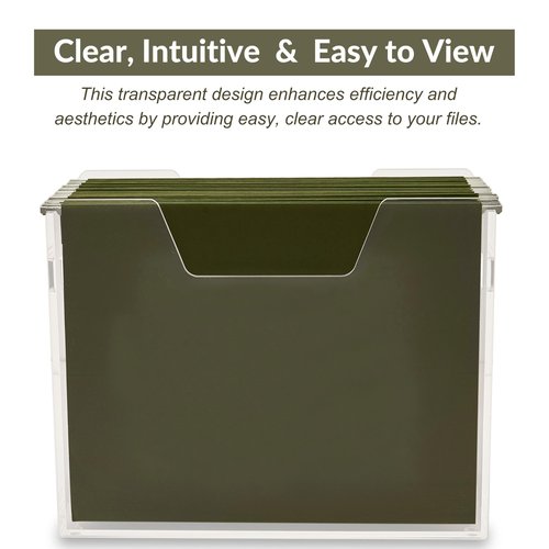 Meicloud Acrylic File Holder - Clear Hanging File Organizer Box, Modern Acrylic File Folder Organizer, Lucite Hanging File Crate Bin with handles, Transparent Desktop File Folder Box for Letter Size