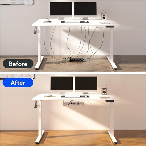 FLEXISPOT EN2 Electric Height Adjustable Standing Desk - 48"x30" with Clamp Power Strip & Cable Management - White Frame