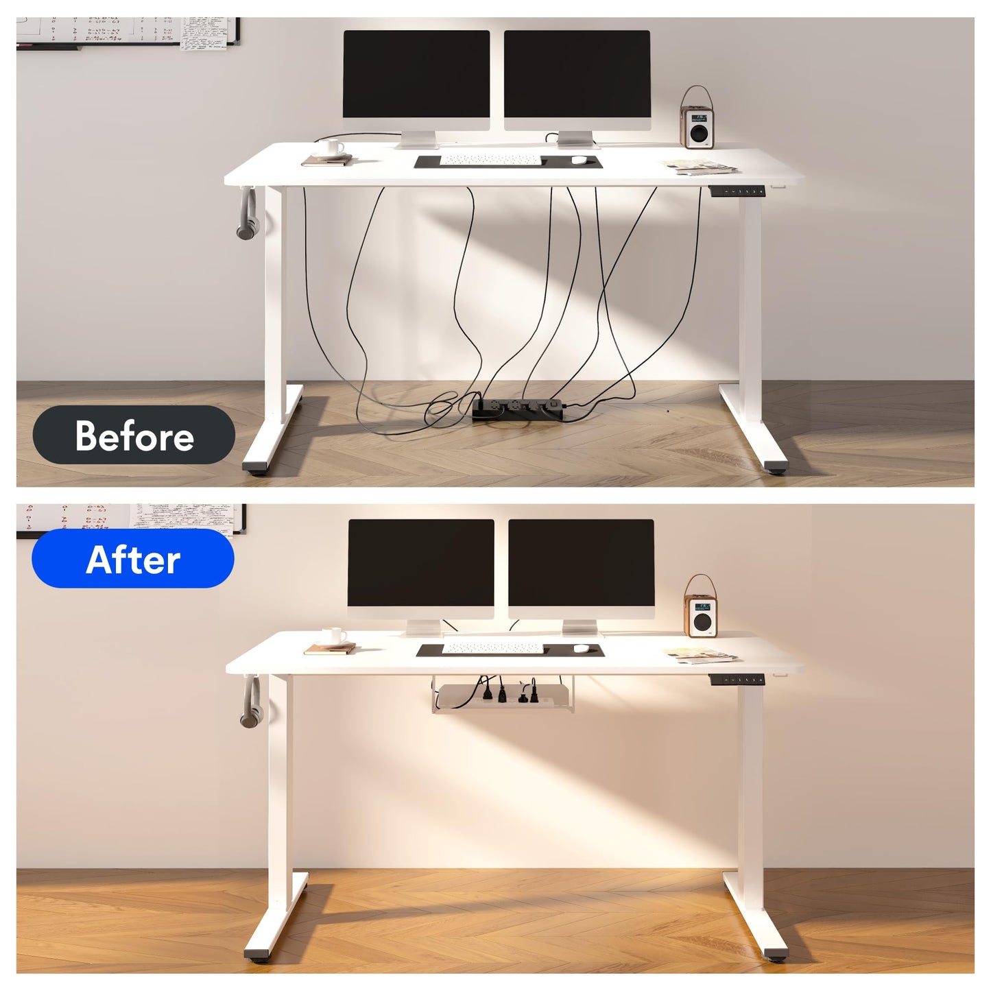 FLEXISPOT EN2 Whole-Piece Standing Desk with Clamp Power Strip, 60 x 24 Electric Stand Up Height Adjustable Desk with Cable Management (Gray Frame + 60" White Top, 2 Packages)