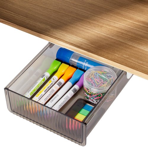 Under Desk Storage Drawer, Under Table Slide Out Self-Adhesive Organization, Translucent Black Medium