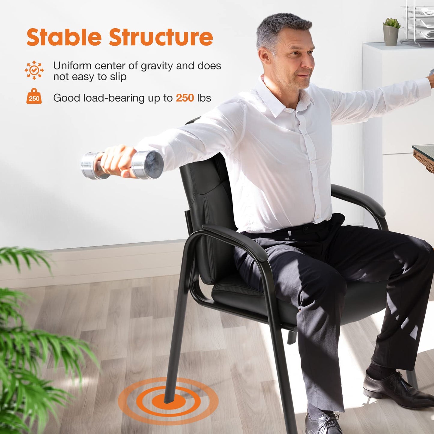 Sweetcrispy Waiting Room Chairs Set of 4, PU Leather Big and Tall No Wheels Executive Office Chair with Padded Arms for Reception Conference Room Lobby