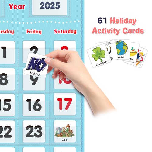 Educational Calendar and Weather Pocket Chart Set for Kids - Classroom Learning Tool with 147 Double-Sided Cards,Daily Routine Tracker for Preschool to Elementary (Light Blue)