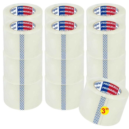 PROMAXCO 3" Heavy Duty Packing Tape, 18 Rolls, Clear, 3" Core, Total 990Y, Clear, 2.5 mil, 3 in x 55 Yards, Refill for Packaging and Shipping(3" Width, not 2" Width)