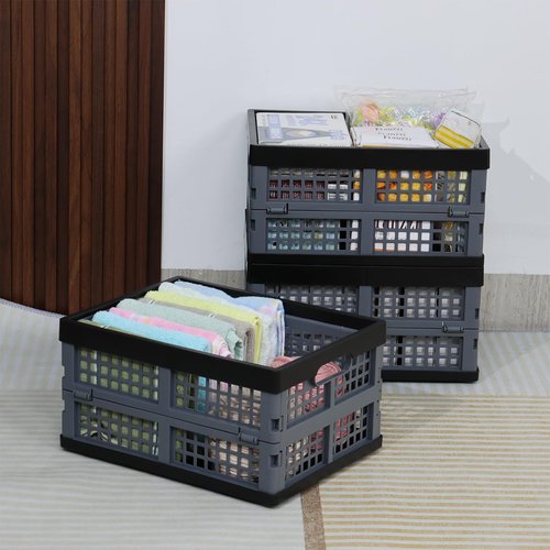 Julyeen 15 L Stackable Plastic Folding Crate, 3-Pack Plastic Collapsible Crates