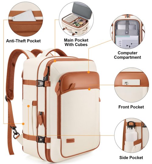Winilla Travel Backpack, 42L Laptop Backpack, Carry-on Approved Bag for Men & Women, Waterproof Luggage with Packing Cubes, Shoe Pocket, Personal Item Size for Flights