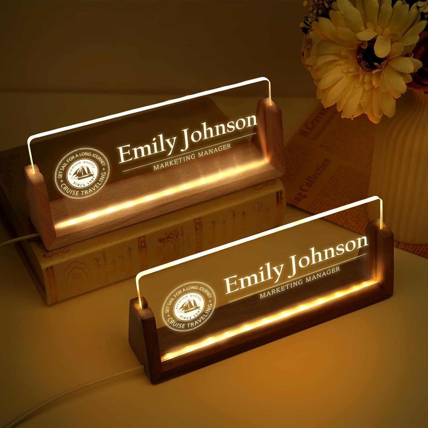 Skiennix Custom Name Plate - Personalized Light-Up Acrylic Desk Sign | Unique Office Gift for Boss & Coworkers