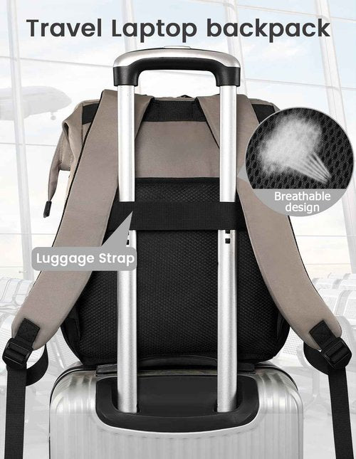 Laptop Backpack for Women,Stylish Doctor Nurse Teacher Work Travel Backpack for 15.6 Inch Laptop with RFID Anti-theft USB Charging Port College Purse Business Computer Bookbag Grey Black