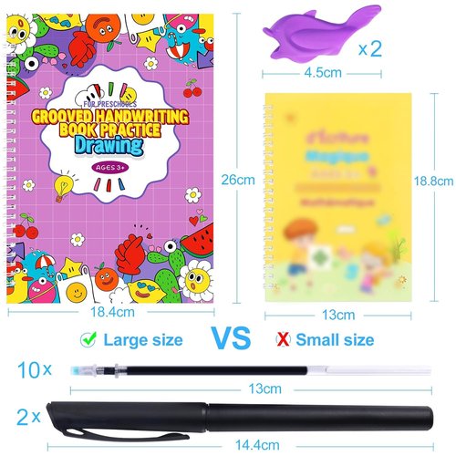 Magic Practice Copybook - Reusable Writing Practice Book for Kids Age 3-8 | 4 Books with Pens