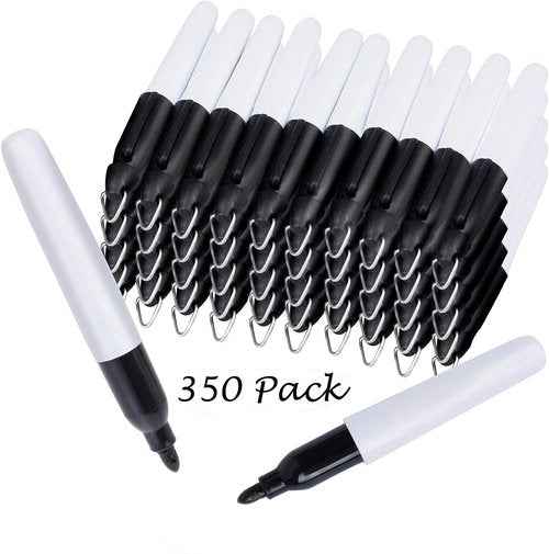 350 Pcs Mini Permanent Markers with Cap Clips Golf Ball Marker Pen Dry Erase Markers with Triangle Hook Golf Keychain Clips for Badge Black Ink Pens for Office School Outdoor Activities,Fine Point