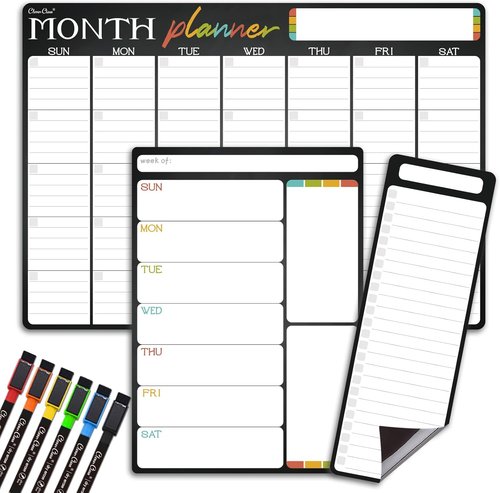 Magnetic Monthly Calendar Set by [Brand Name] - 17"x12" & 8.5"x12" Weekly Planner with 6 Markers | Perfect for Fridge Organization