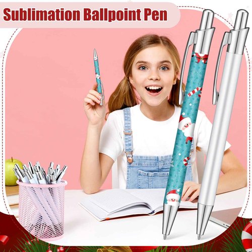 Yexiya 90 Pcs Sublimation Pen Blank Heat Transfer Sublimation Ballpoint Pen with Clip Shrink Wrap White Aluminum Customized Gift Personalized Favor for Christmas DIY Office School Stationery Supplies