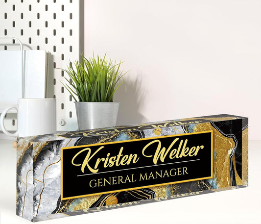 Skiennix Custom Name Plate - Personalized Acrylic Desk Decor for Office | Ideal Gift for Bosses & Professionals (Black)