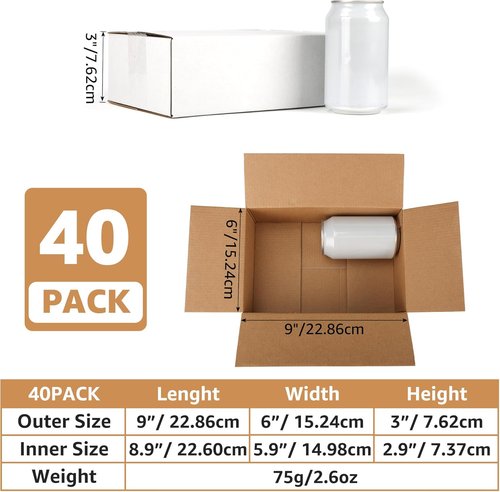 EXYGLO 40-Pack Shipping Boxes - 9x6x3 White Corrugated Cardboard for Packaging & Moving