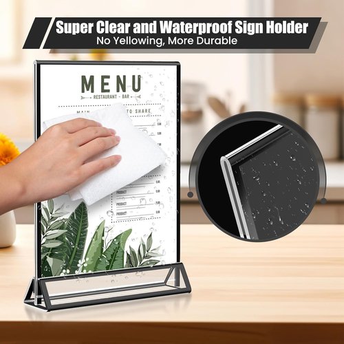 Skiennix 15-Pack Acrylic Sign Holders - 5x7 Vertical Black Frame for Weddings & Events | Clear Table Menu Displays