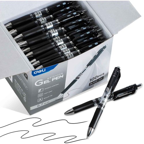 deli Gel Pens, 100 Pcs Retractable Pens Black Ink, Medium Point Pen 0.7mm, Smooth Writing, Fast Dry, No Bleed for Journaling Note Taking, Home School Office Supplies