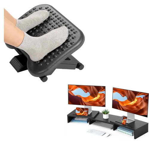HUANUO Adjustable Under Desk Footrest, Dual Monitor Stand Riser