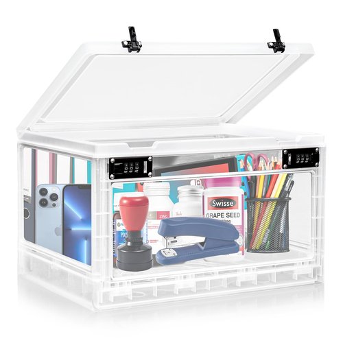 GLOQESEN Large Medicine Lock Box, Personal Items Lockable Container for Phone/Tablet, Refrigerator Locking Storage Bin for Snack/Food, Childproof First AID Locked Cabinet