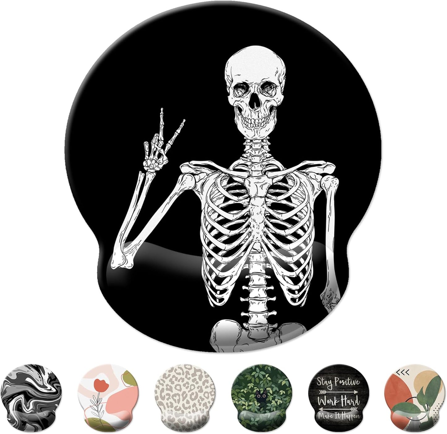 Skiennix Ergonomic Mouse Pad - Comfortable Wrist Support with Non-Slip Base | Black Human Skeleton Skull Design