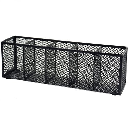Flytreal Black Mesh Pen Pencil Holder, Small Metal Desk Organizer Desktop Stationery Office Supplies Acessories Storage Stand, 5 Compartments Brushes Holder for Home School Classroom Teachers