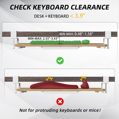 ETHU Keyboard Tray Under Desk, 26.77" X 11.81" Large Size Keyboard Tray with C Clamp-on Mount Easy to Install, Computer Keyboard Stand, Ergonomic Keyboard Tray for Home and Office (Oak)