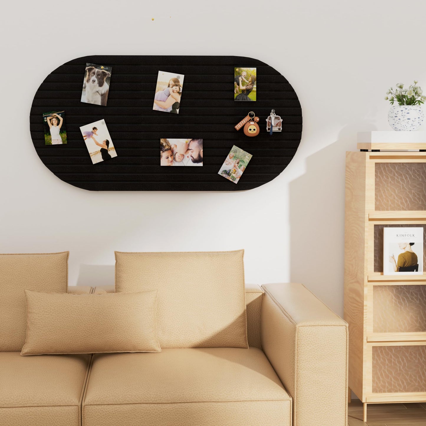 Felt Bulletin Board, 47" x 24" Cork Board Alternative, Decorative Felt Pin Board with 30 Push Pins, Vision Board for Office Home Bedroom Wall Decor, Photo Display (Black, Oval - 47 x 24 Inches)