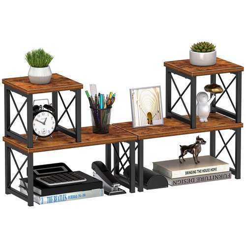 Honiter 2 Sets Desk Shelf, Desktop Organizer Shelf, 2 Tier Independent Stackable Desktop Shelves, Desktop Office Storage Rack Display Shelf