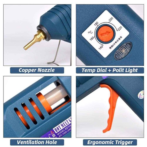 Craft Glue Gun Set, 150 Watts with 3 Copper Nozzles Temperature Adjustable DIY Repair Tool Professional Melting Glue Gun Include wrench, nozzles tips, silicone mat and 5 glue sticks