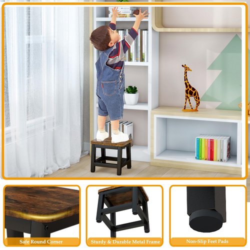 IBUYKE Small Step Stool for Adults Kids, Wooden Bedside Step Stool for High Beds, Non-Slip Stepping Foot Stool with 330 Lbs Capacity for Bedroom Livingroom Bathroom Kitchen, Rustic Brown TBD003H